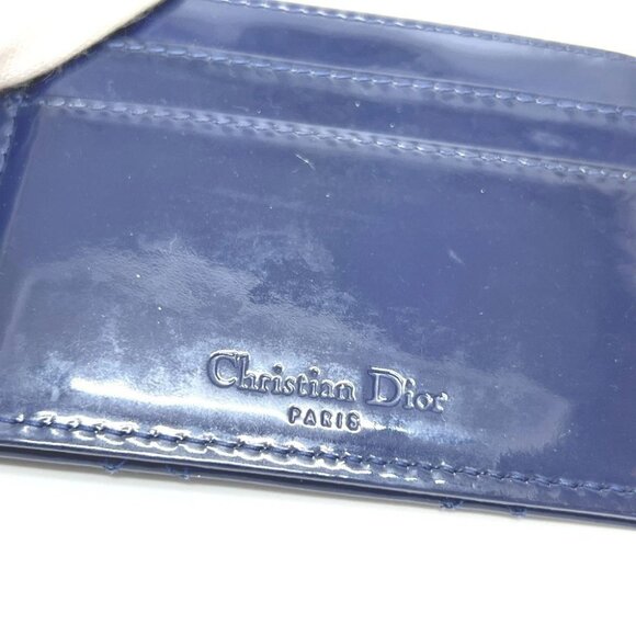 Dior Cannage Charm Flat Card Case Enamel / Leather blue - Picture 4 of 12